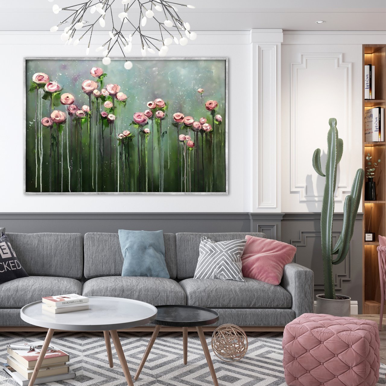 Soyut Soft Çiçekler Yağlı Boya Dokulu Tablo