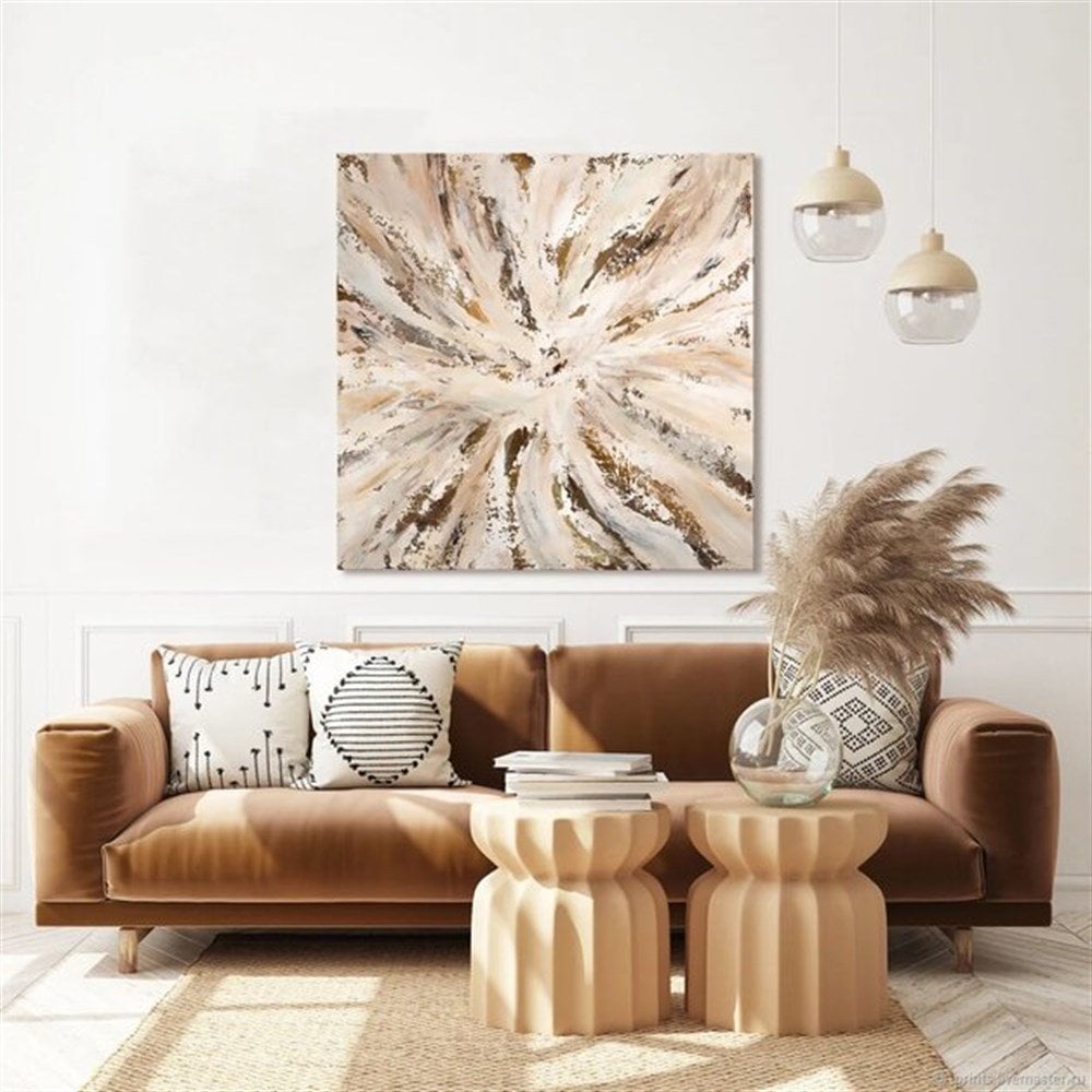 Abstract Beige Yağlı Boya Dokulu Tablo