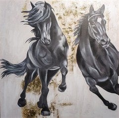 Koşan Atlar Gold Varak Yağlı Boya Tablo