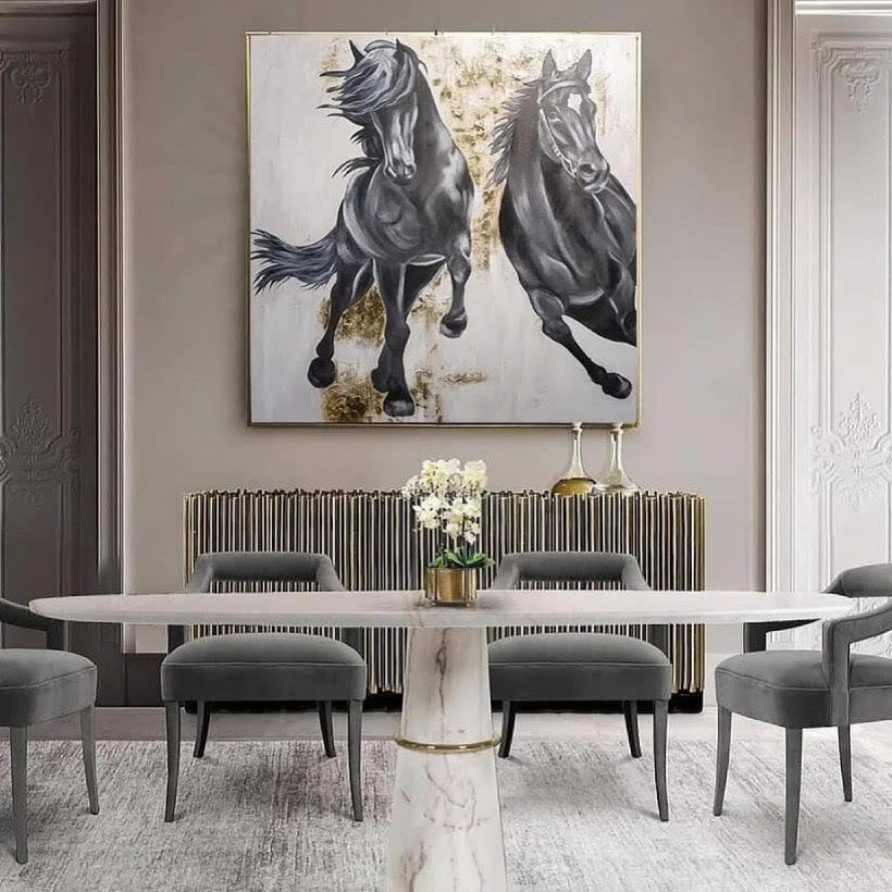 Koşan Atlar Gold Varak Yağlı Boya Tablo