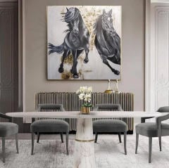 Koşan Atlar Gold Varak Yağlı Boya Tablo