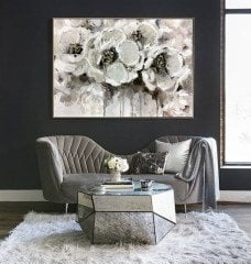 Soyut Beyaz Çiçekler Yağlı Boya Dokulu Tablo
