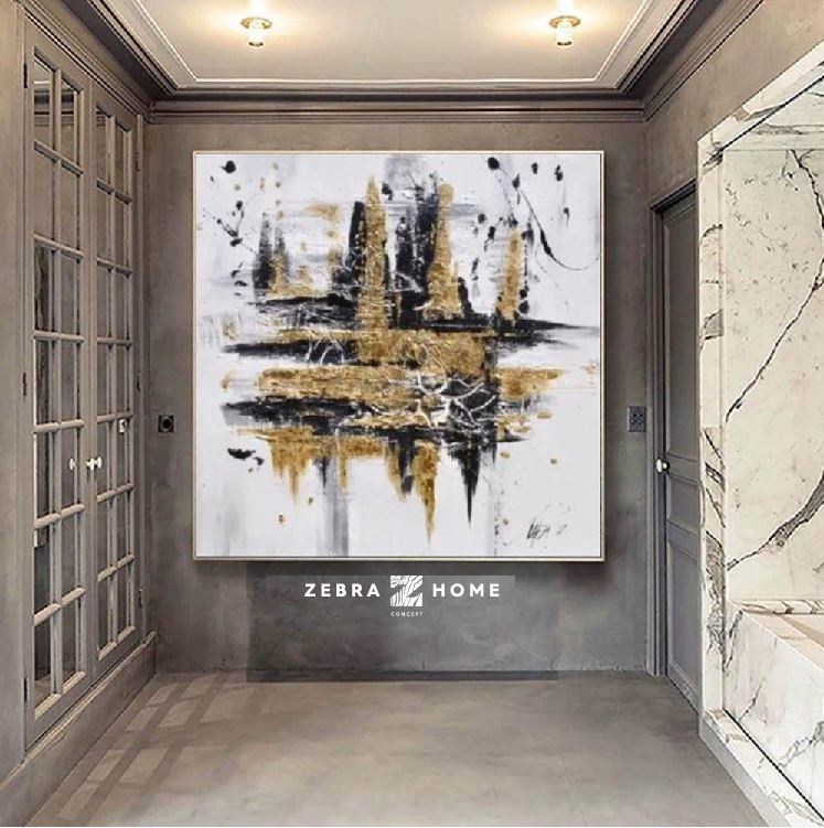 Soyut Gold n Black City Boya Dokulu Tablo
