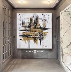 Soyut Gold n Black City Boya Dokulu Tablo