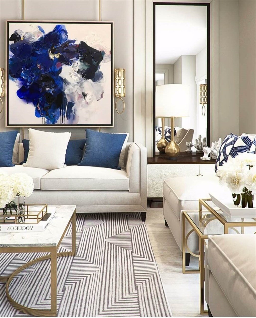 Blue Bouquet Yağlı Boya Dokulu Tablo