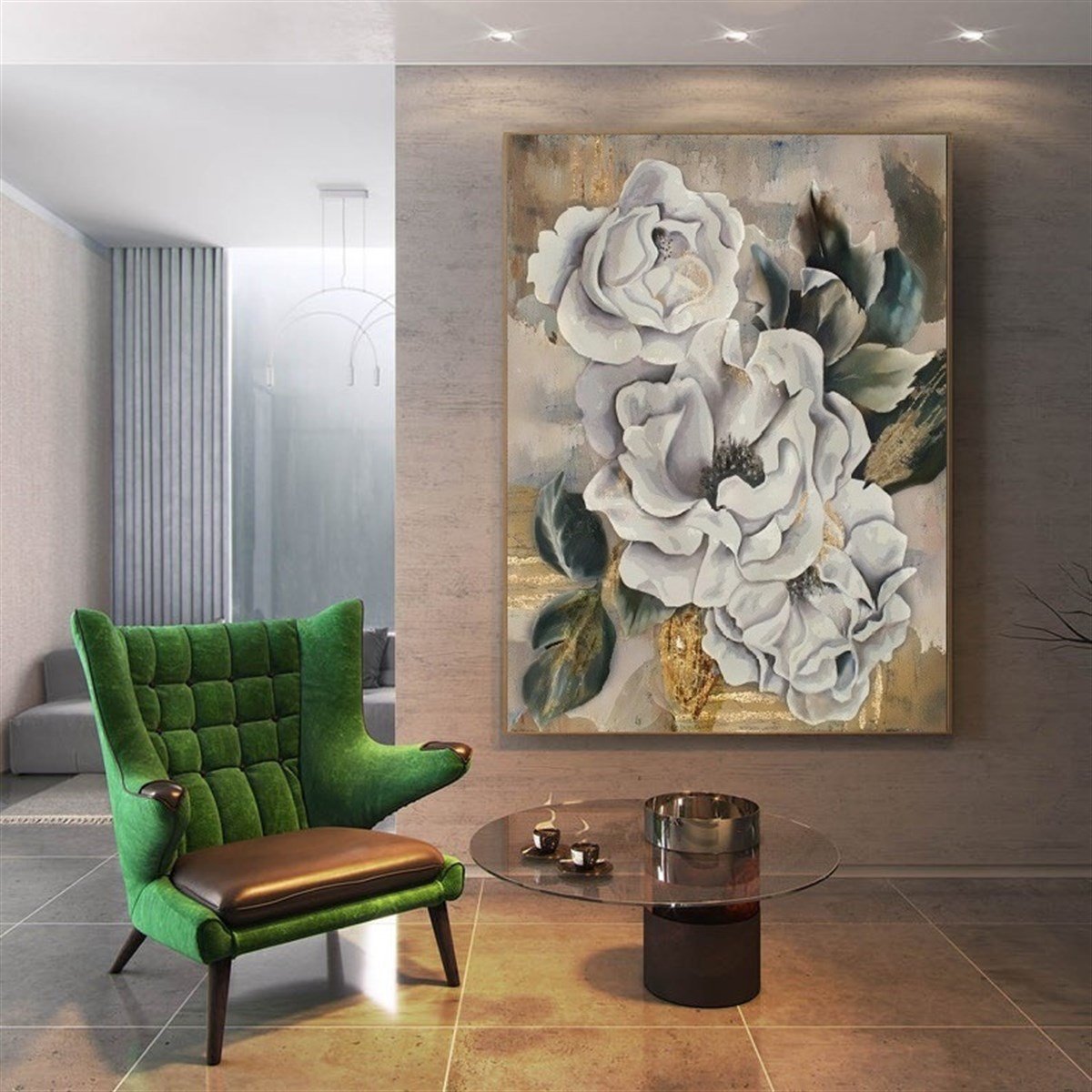 Gold Varak Soyut Çiçek Yağlı Boya Dokulu Tablo