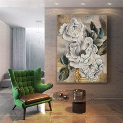 Gold Varak Soyut Çiçek Yağlı Boya Dokulu Tablo