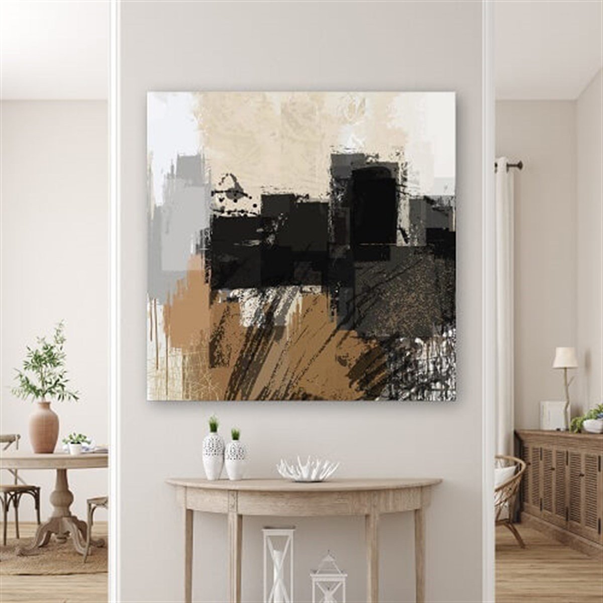 Brown Black Soyut Yağlı Boya Dokulu Tablo
