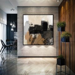 Brown Black Soyut Yağlı Boya Dokulu Tablo