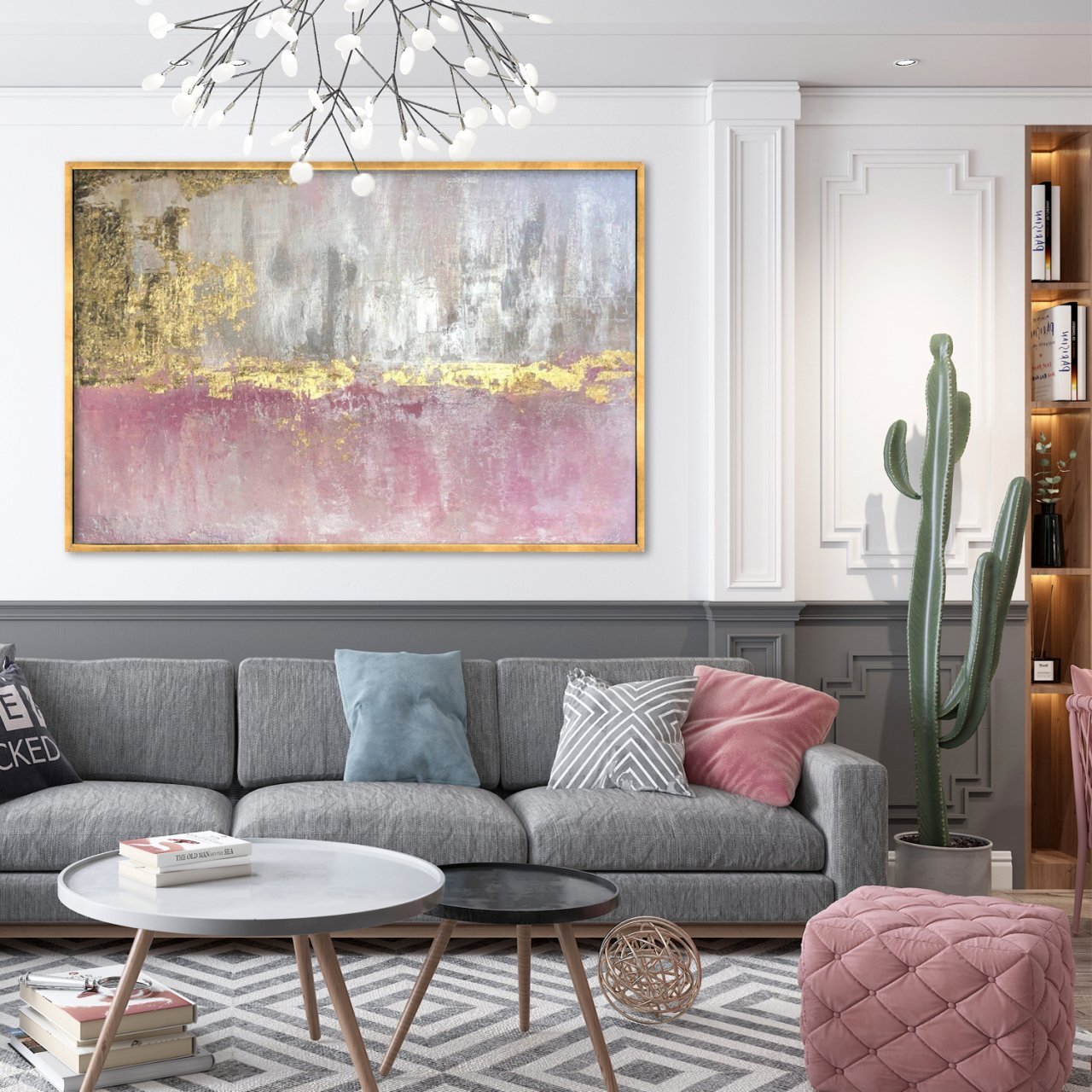 Pink with Gold Yağlı Boya Dokulu Tablo