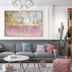 Pink with Gold Yağlı Boya Dokulu Tablo