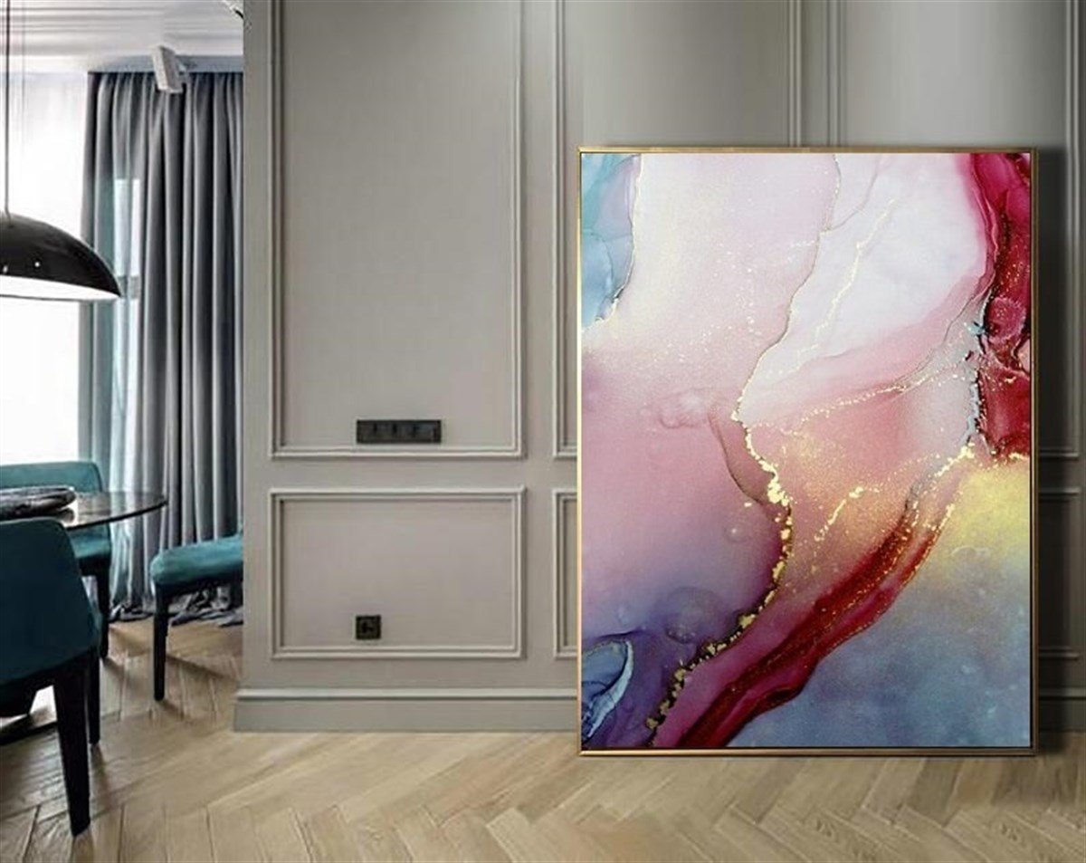 Maroon Marble with Gold Yağlı Boya Dokulu Tablo