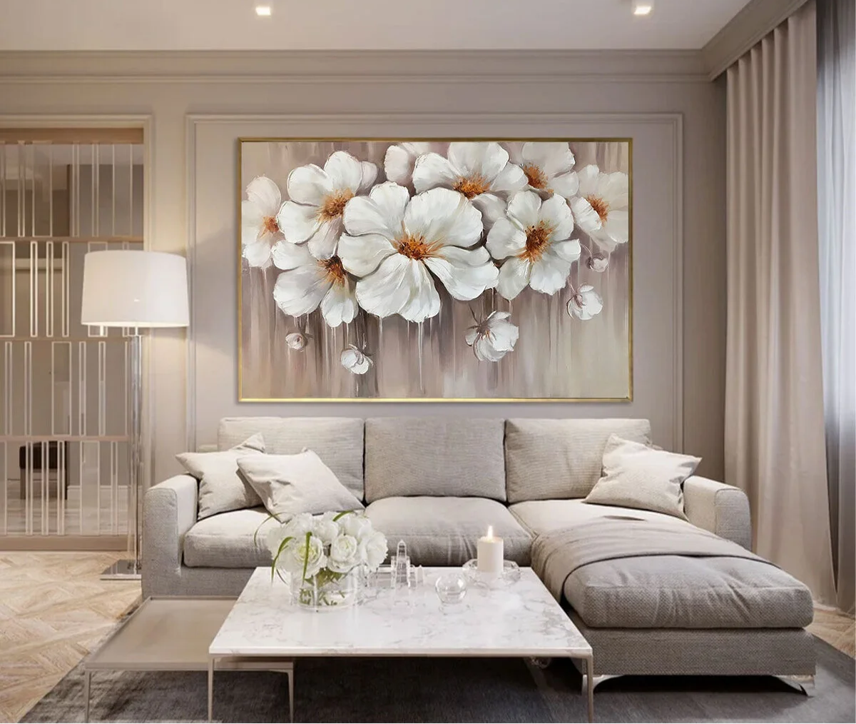 Yağlı Boya Dokulu Çiçek Tablo