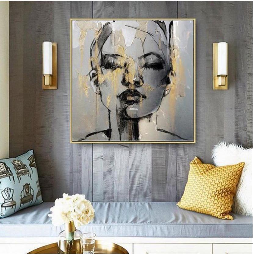 Gold Varaklı Soyut Kadın Yağlı Boya Dokulu Tablo