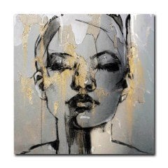 Gold Varaklı Soyut Kadın Yağlı Boya Dokulu Tablo