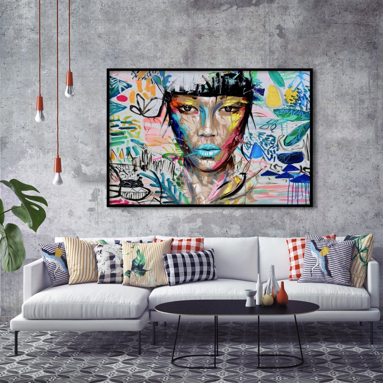 Mavi Rujlu Kadın Yağlı Boya Dokulu Tablo