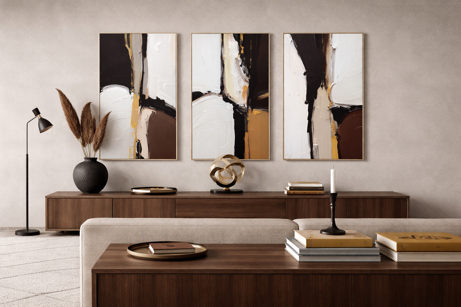 Yağlı Boya Dokulu 3 'lü Soyut Tablo