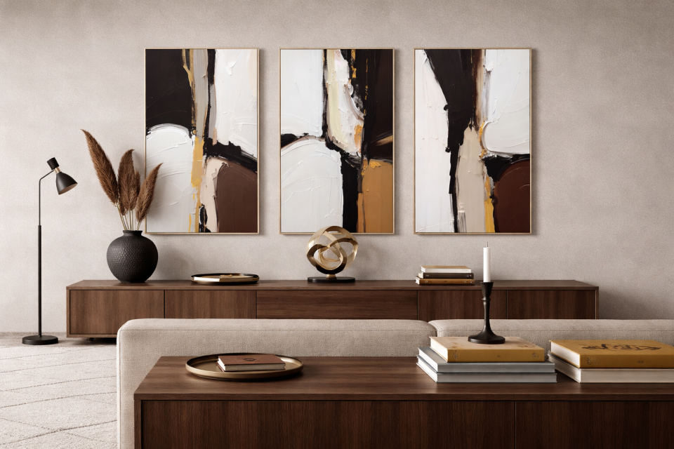 Yağlı Boya Dokulu 3 'lü Soyut Tablo