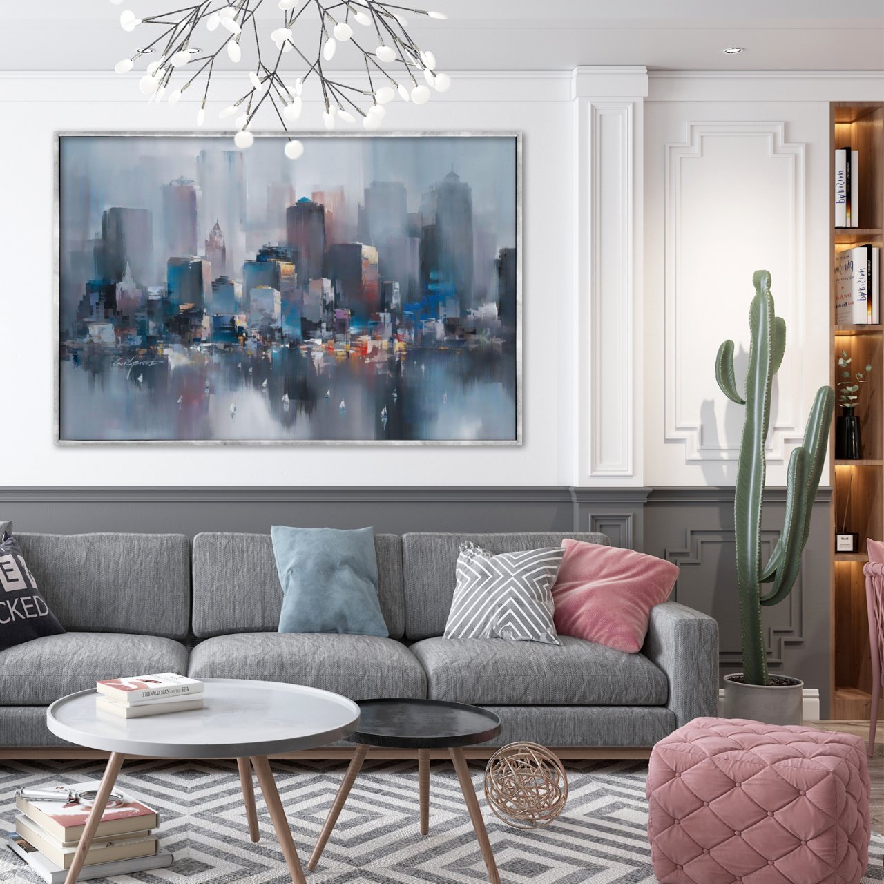 Mavi Şehir Yağlı Boya Dokulu Tablo