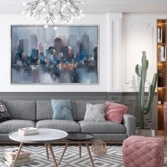 Mavi Şehir Yağlı Boya Dokulu Tablo