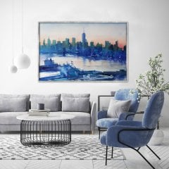 Blue City Yağlı Boya Dokulu Tablo