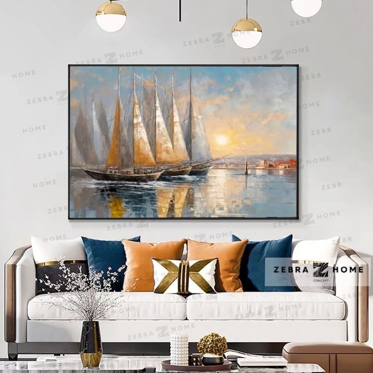 Yağlı Boya Dokulu Yelkenli Tablo