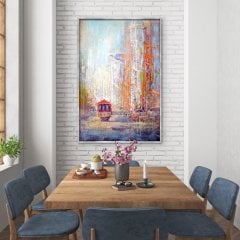 Soyut Şehir ve Tramvay Yağlı Boya Dokulu Tablo