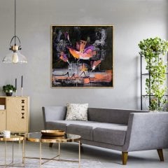 Soyut Oranj Çiçek Yağlı Boya Dokulu Tablo