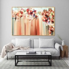 Somon Renk Soyut  Çiçekler Yağlı Boya Dokulu Tablo