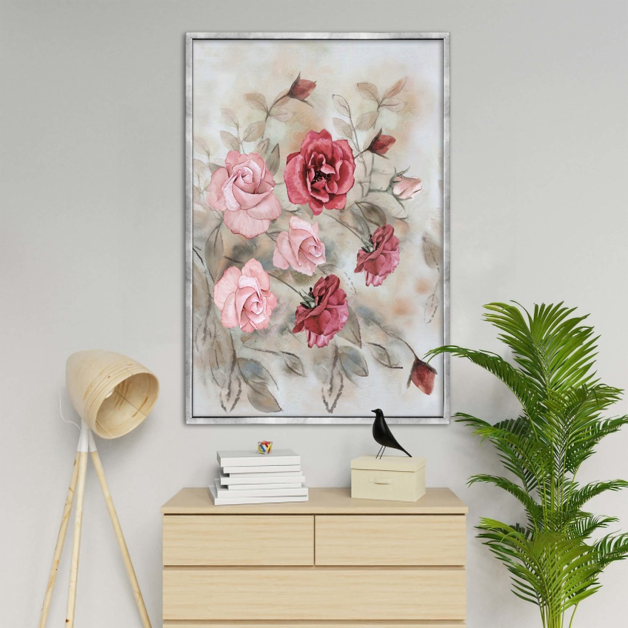 Pembe Kırmızı Güller Yağlı Boya Dokulu Tablo