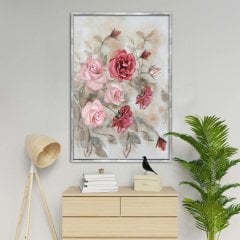 Pembe Kırmızı Güller Yağlı Boya Dokulu Tablo