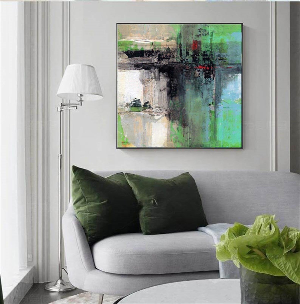 Yeşil  Siyah Soyut Yağlı Boya Dokulu Tablo