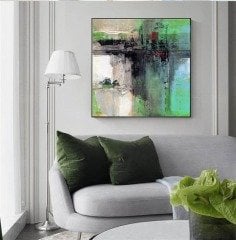 Yeşil  Siyah Soyut Yağlı Boya Dokulu Tablo
