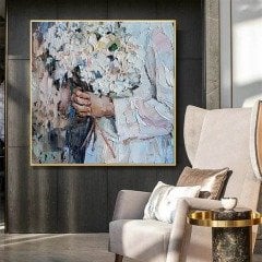 Çicek Buketi Soyut Yağlı Boya Dokulu Tablo