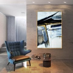 Blue with Gold Touches Yağlı Boya Dokulu Tablo