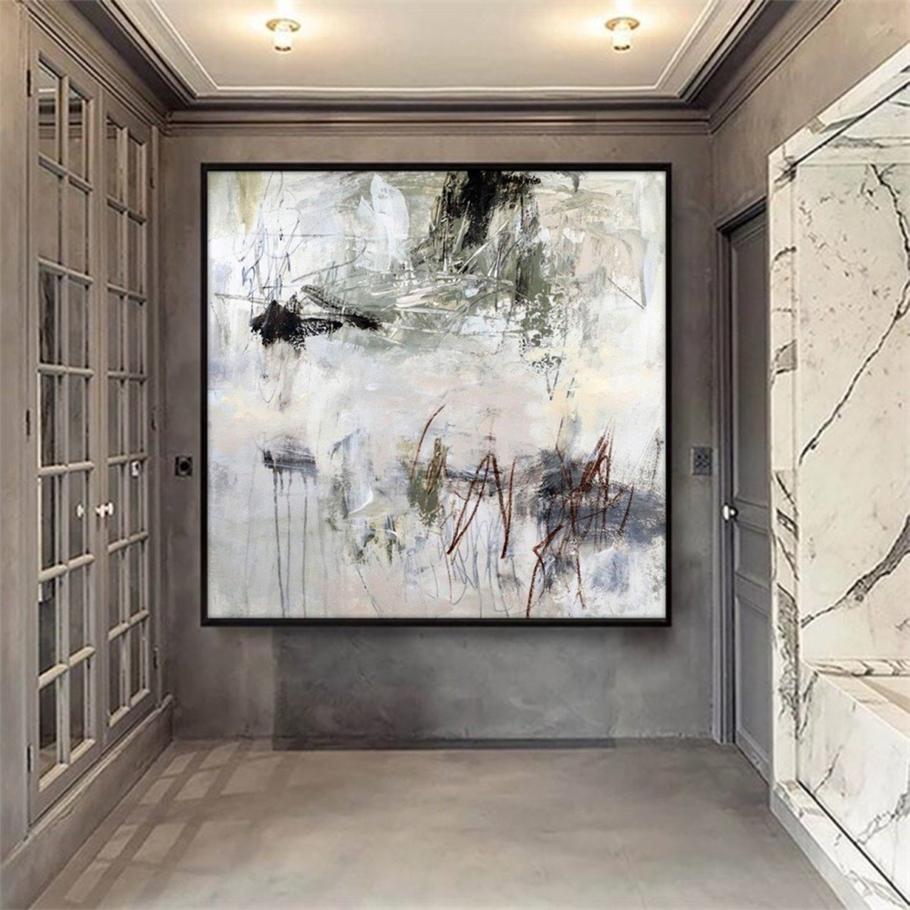 Abstract White Yağlı Boya Dokulu Tablo