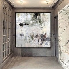 Abstract White Yağlı Boya Dokulu Tablo