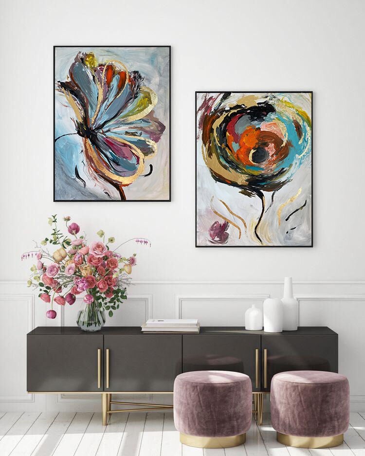 Yağlı boya dokulu soyut 2'li tablo