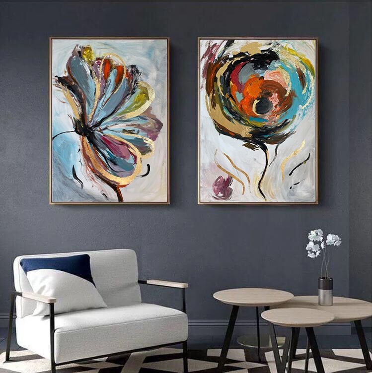 Yağlı boya dokulu soyut 2'li tablo