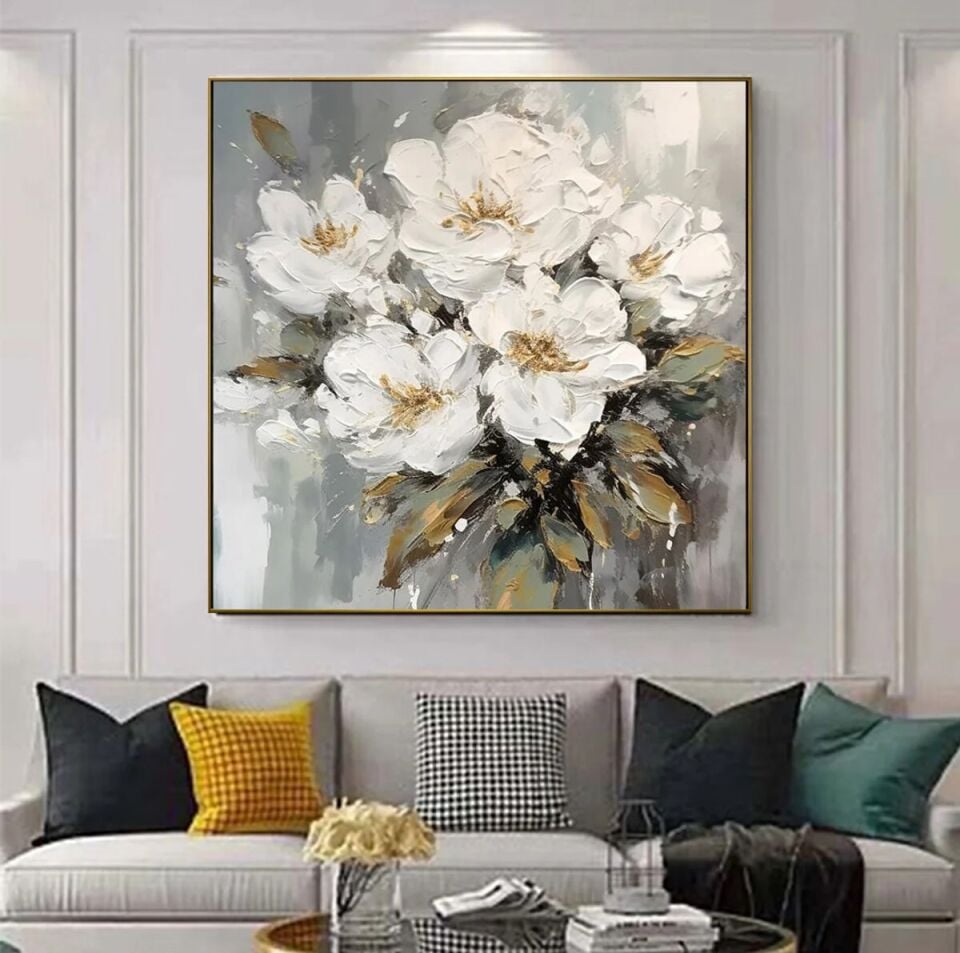 Yağlı Boya Dokulu Çiçek Tablo