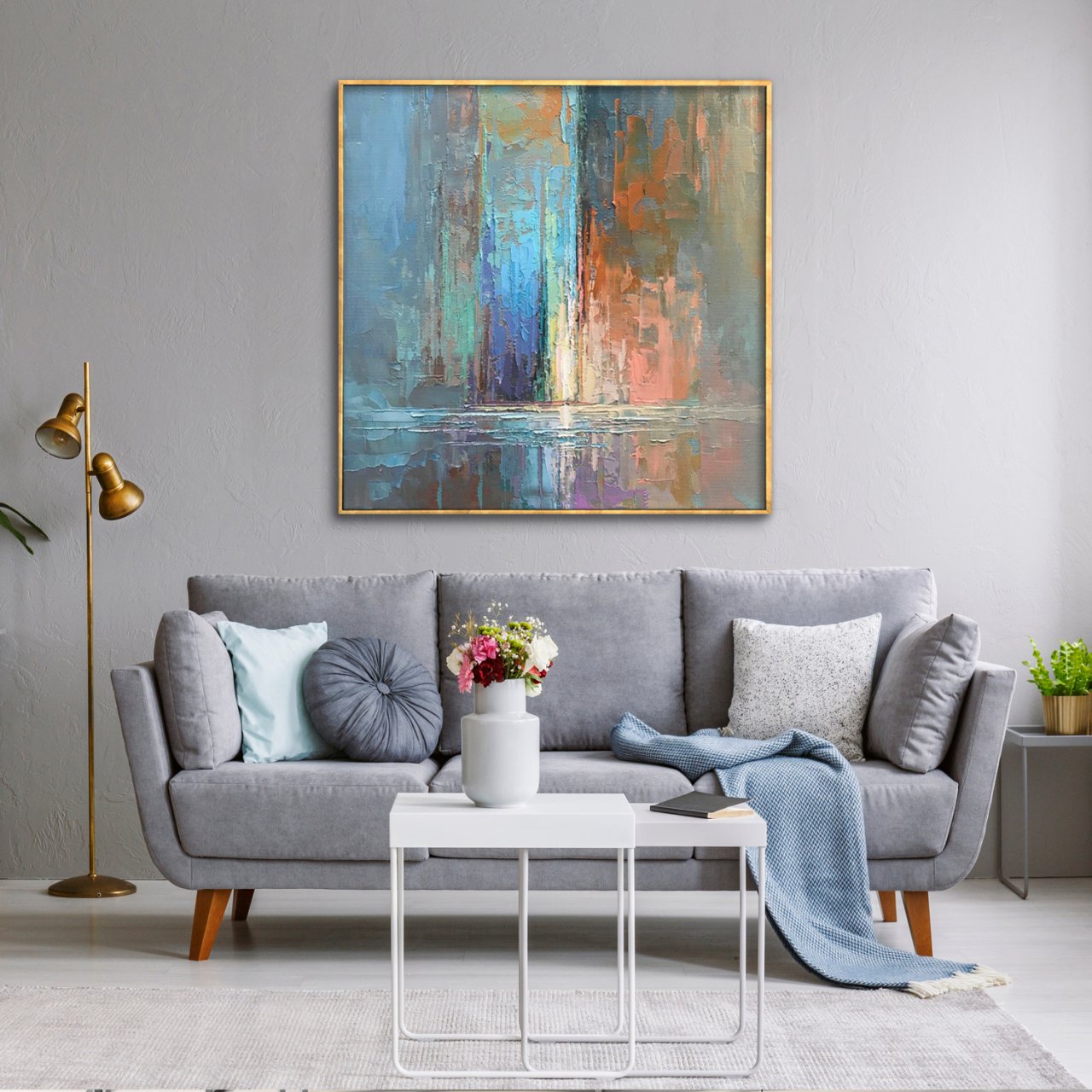 Abstract Sun Over Sea Yağlı Boya Dokulu Tablo