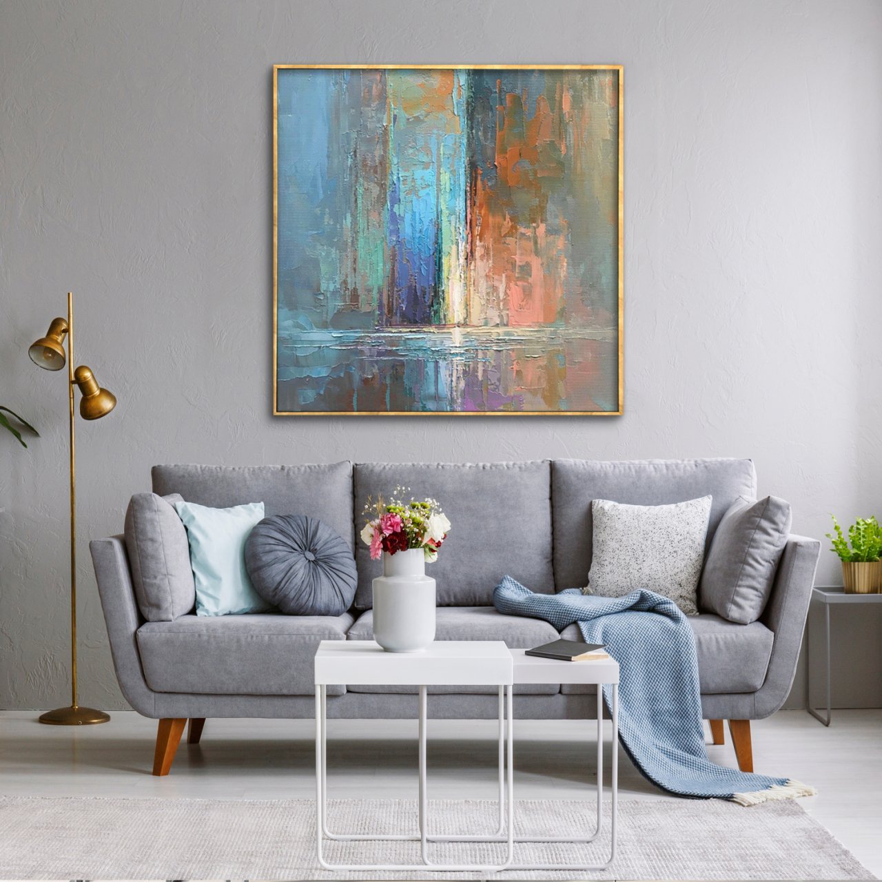 Abstract Sun Over Sea Yağlı Boya Dokulu Tablo