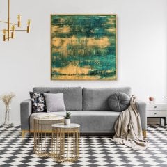 Soyut Petrol Yeşil Yağlı Boya Dokulu Tablo