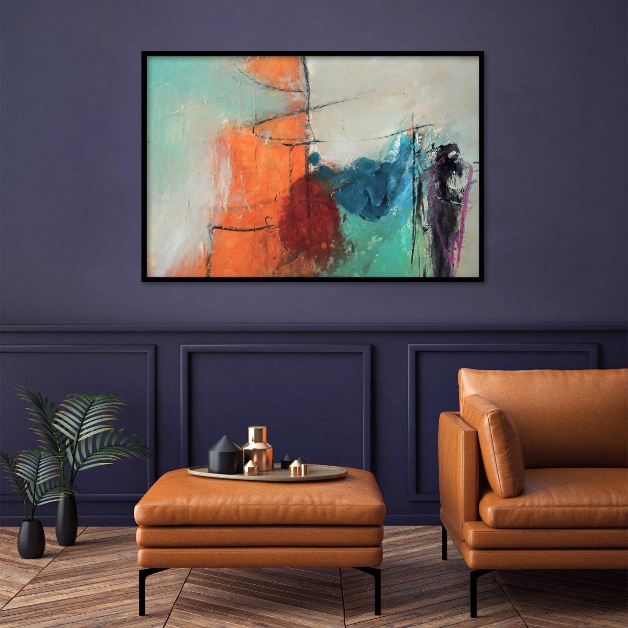 Abstract Oranj Yağlı Boya Dokulu Tablo