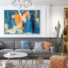 Soyut Turuncu Mavi Yağlı Boya Dokulu Tablo