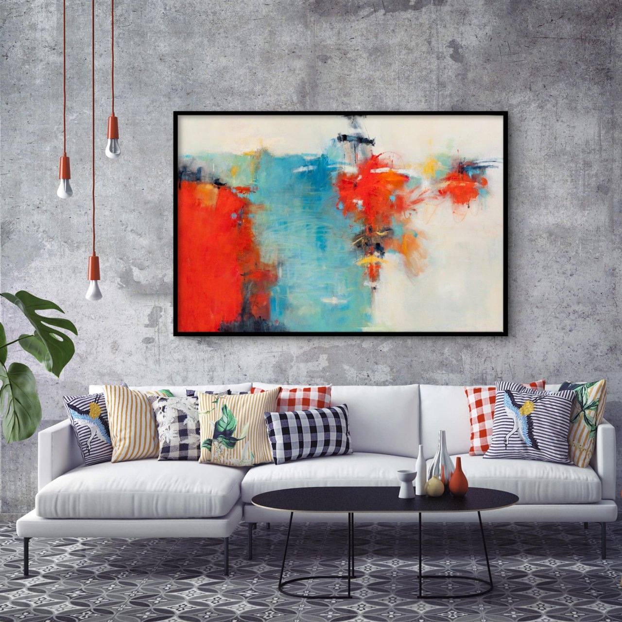 Soyut Fosforlu Renkli Yağlı Boya Dokulu Tablo