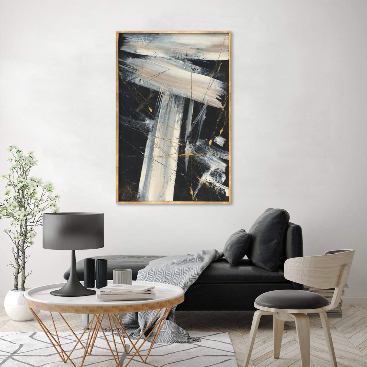 White on Black Yağlı Boya Dokulu Tablo