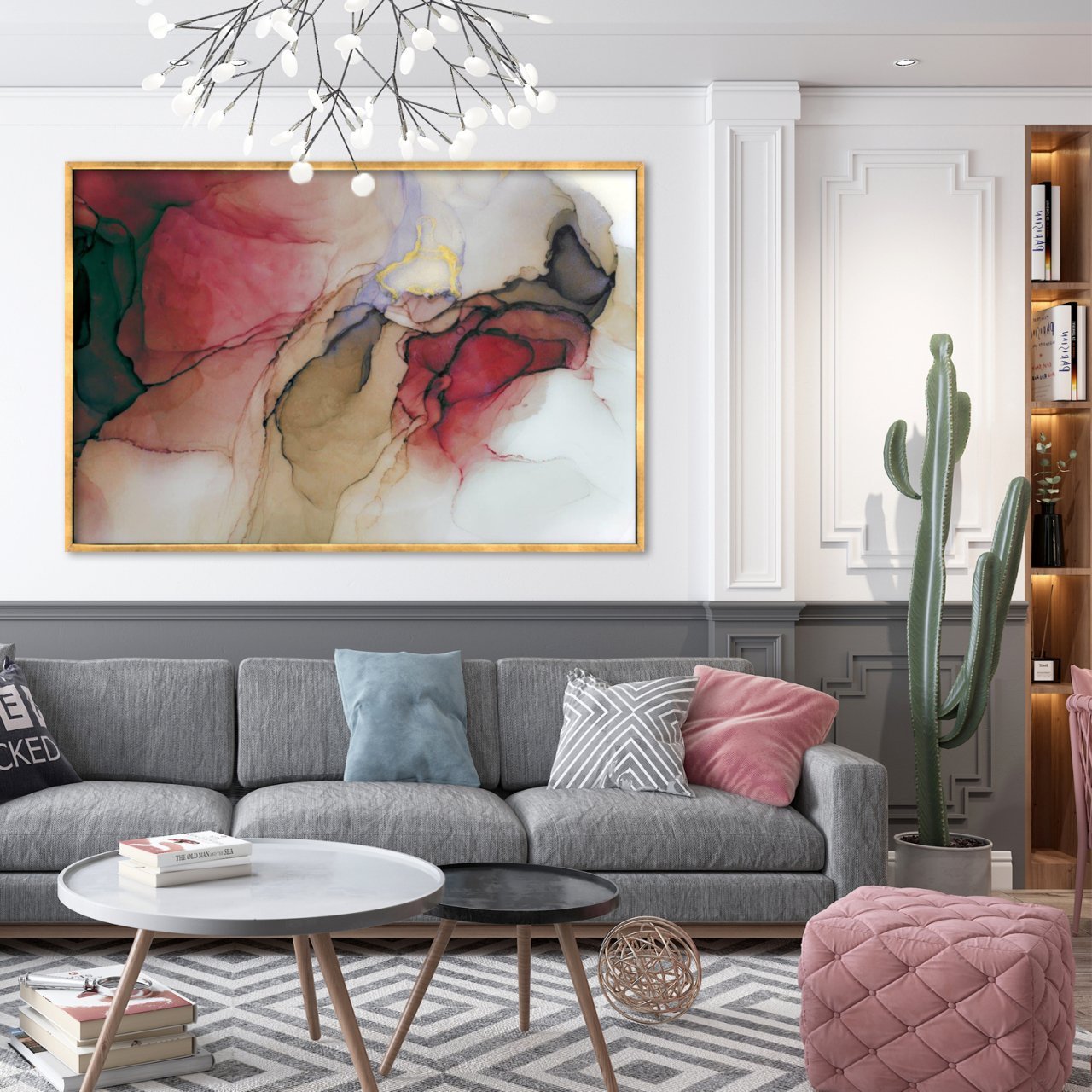 Red Marble Gold Yağlı Boya Dokulu Tablo