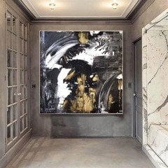 Siyah Beyaz Varaklı Yağlı Boya Dokulu Tablo