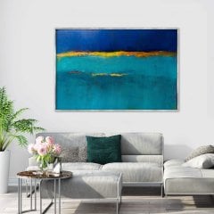 Blue with Gold Stripe Yağlı Boya Dokulu Tablo